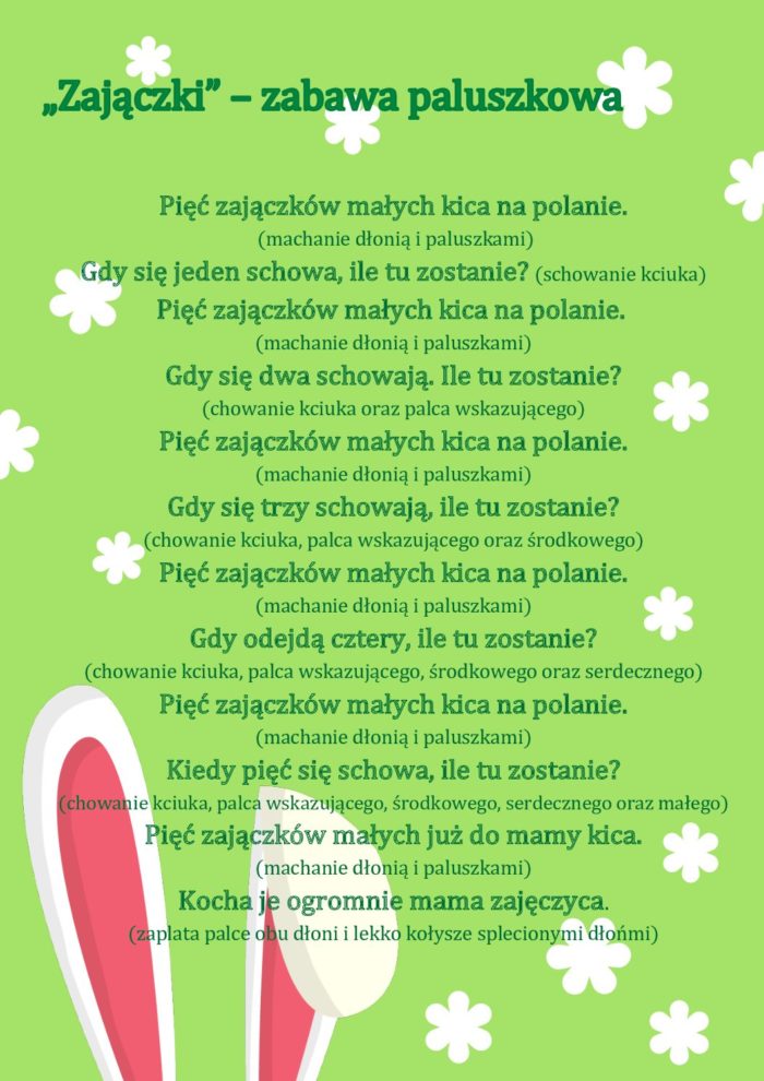 Zajączki - zabawa paluszkowa | Przedszkole Kubusiowa Kraina - Pruchna